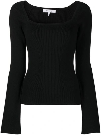 Frame Luxe Bell-sleeve Ribbed Jumper In Black