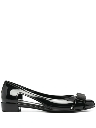 Ferragamo Vara Bow Jelly Cut-out Ballerina Pumps In Nero