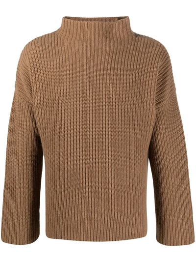 Ma'ry'ya Ribbed Funnel-neck Jumper In Neutrals
