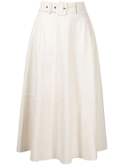 Incentive! Cashmere Belted Leather Midi-skirt In White