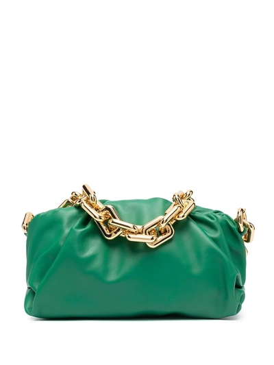 Bottega Veneta Medium Ruched Napa Chain Pouch Bag In Racing Green Gold