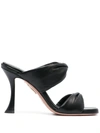 Aquazzura Leather Twist Heeled Sandals 95 In Black