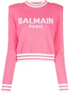 Balmain Logo-jacquard Padded-shoulder Jumper In Pink