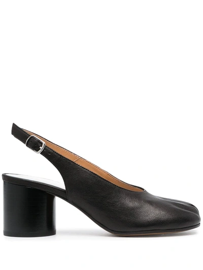 Maison Margiela Tabi Leather Slingback Pumps In Black