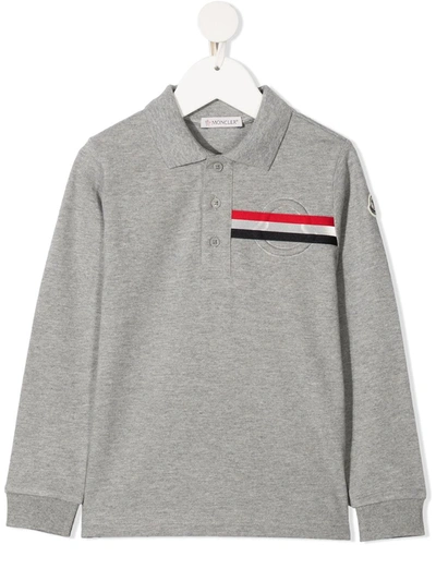 Moncler Kids' Logo Stripe Polo Shirt In Grey