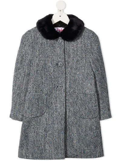 Il Gufo Kids' Herringbone-pattern Buttoned Coat In Blue