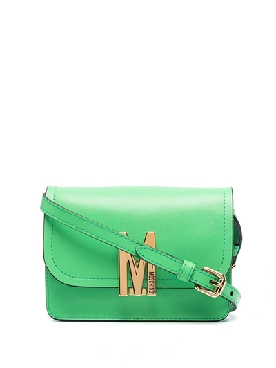 Moschino Monogram Plaque Shoulder Bag In Green