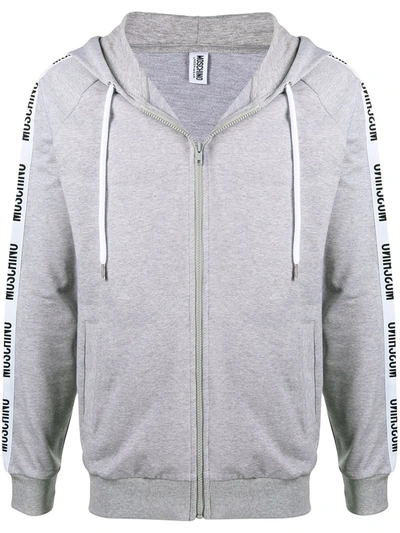 Moschino Men's Full-zip Hoodie With Logo Taping In Grey