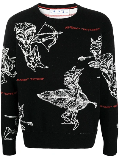 Off-white Patterned Intarsia-knit Jumper In Black