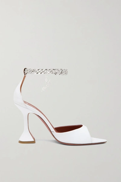 Amina Muaddi X Awge Flacko Crystal-embellished Chain Leather Sandals In White