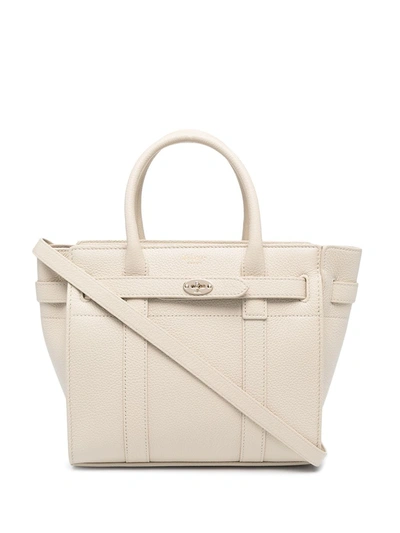 Mulberry Mini Zipped Bayswater Leather Tote In Chalk