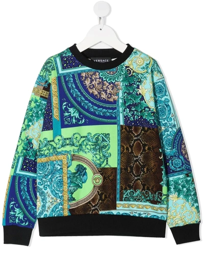 Young Versace Kids' Logo Patch-work Sweatshirt In Blue