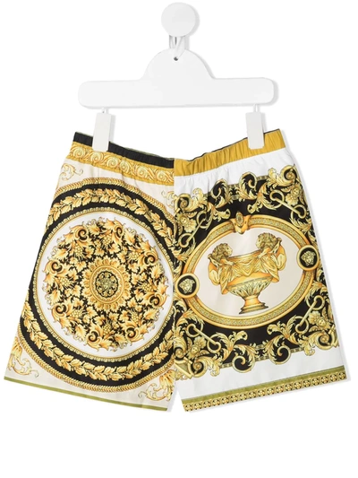 Young Versace Kids' Logo Baroque Print Shorts In White