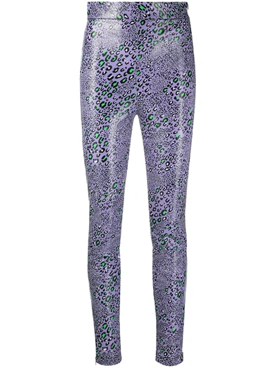Versace Leopard-print Skinny Trousers In Purple