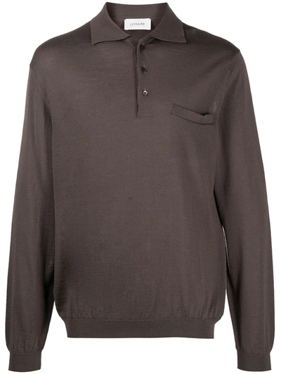 Lemaire Long-sleeved Knit Polo Shirt In Brown
