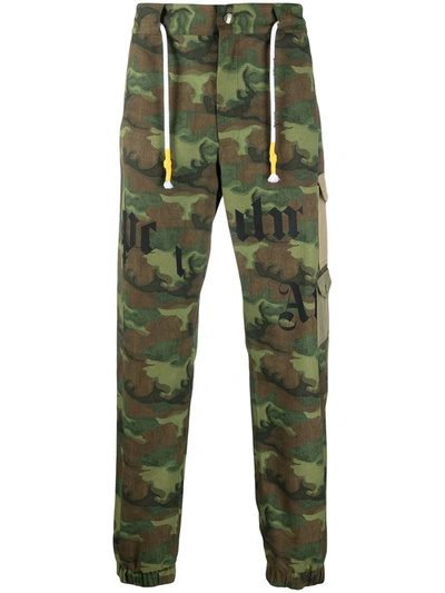 Palm Angels Camouflage-print Straight-leg Relaxed-fit Cotton Trousers In Green