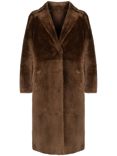 Desa 1972 Long Length Shearling Coat In Brown