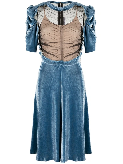 Maison Margiela Sheer Panel Midi Dress In Blue