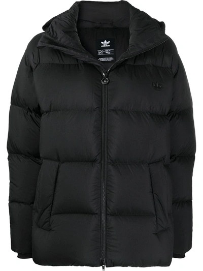 Adidas Originals Quilted Shell Hooded Down Jacket In Black
