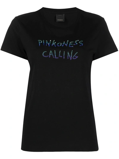 Pinko T-shirt With Lettering Embroidery In Black