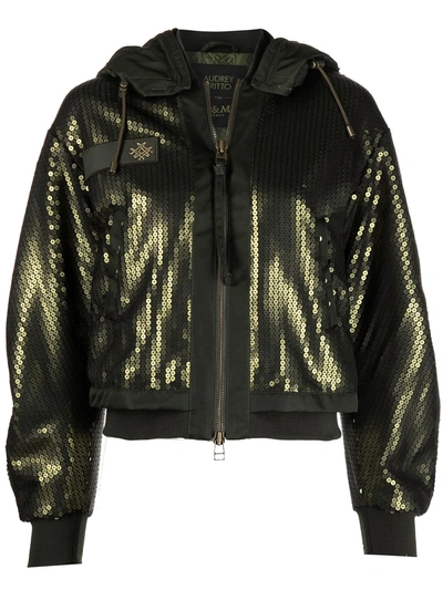 Mr & Mrs Italy X Audrey Tritto Sequin Bomber Jacket In Green