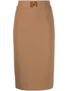 ELISABETTA FRANCHI EMBROIDERED LOGO PENCIL SKIRT