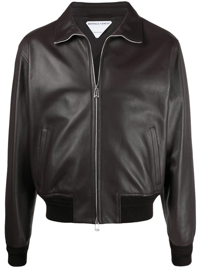 Bottega Veneta Men's  Black Leather Outerwear Jacket