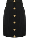 BALMAIN BUTTON-EMBELLISHED WOOL SKIRT