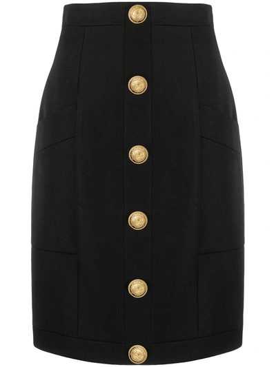 Balmain Black Wool High-waisted Skirt