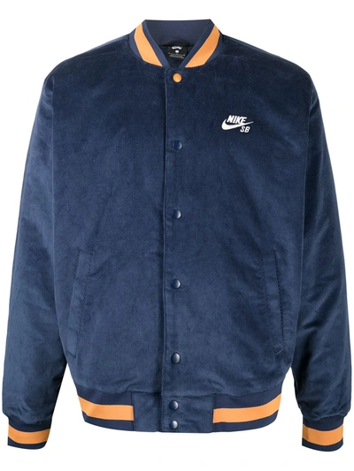 Nike Logo-embroidered Varsity Jacket In Blue