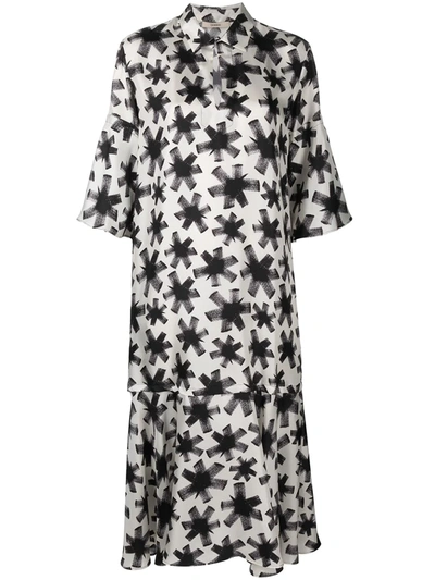 Odeeh Abstract Floral-print Silk Midi-dress In White