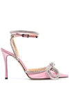 Mach&mach 105 Double Bow Crystal-embellished Satin Pumps In Pink