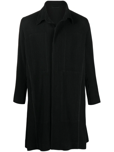 Issey Miyake Pleated Button-up Coat In Black