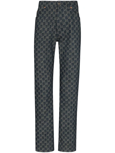 Gucci Eco Washed Jacquard Straight Leg Jeans In Blau