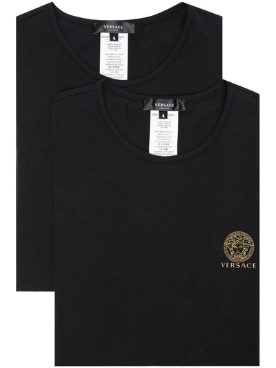 Versace 2 Pack - Medusa Logo Cotton T-shirt In Black + Black