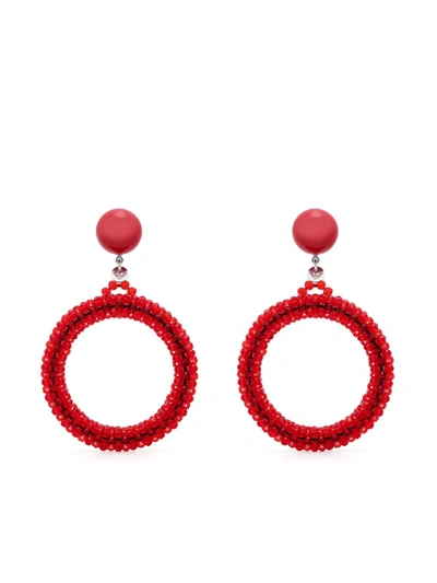 Emporio Armani Beaded Hoop Earrings In Red