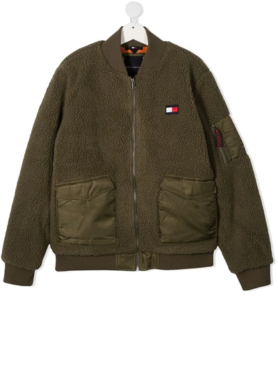 Tommy Hilfiger Junior Teen Fleece Bomber Jacket In Green