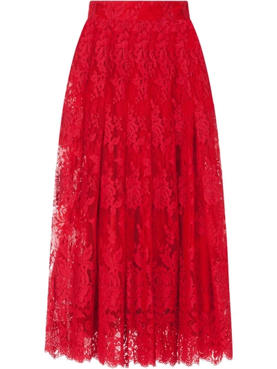 Dolce & Gabbana Chantilly Lace Midi Skirt In Red