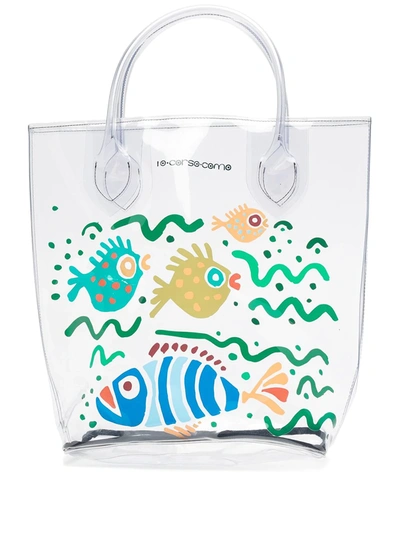 10 Corso Como Large Fish-print Transparent Tote Bag In White