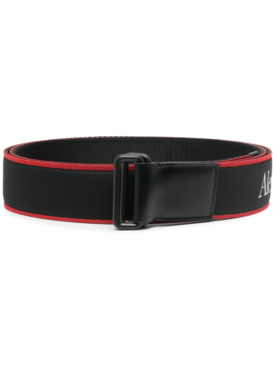 Alexander Mcqueen Selvedge Logo Camera Belt In Black/red