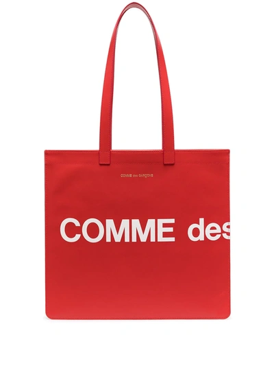Comme Des Garçons Logo Print Shopper Tote In Red