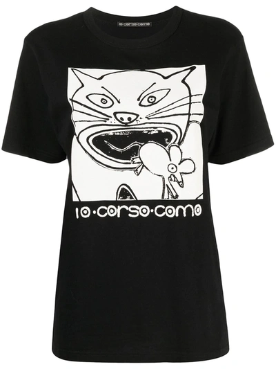 10 Corso Como Cat-print Cotton T-shirt In Black
