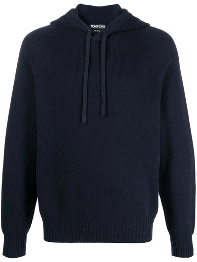 Tom Ford Knitted Cashmere Hoodiee In Blue