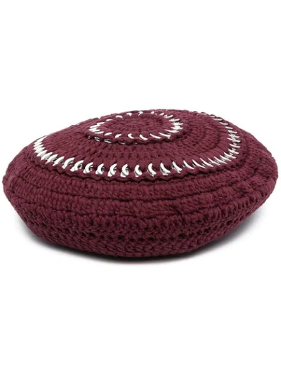 Ganni Crocheted Cotton-blend Beret In Port Royale