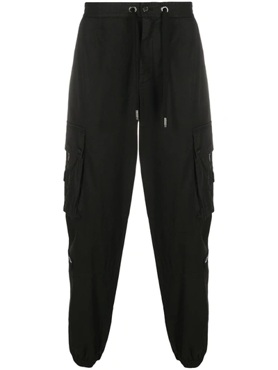 Dolce & Gabbana Logo Patch Cotton Cargo Pants In Black