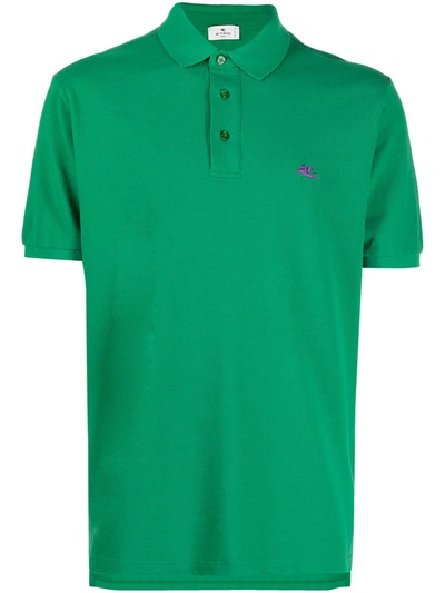 Etro Embroidered-logo Cotto Polo Shirt In Green