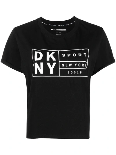 Dkny Sport Cotton Logo Cropped T-shirt In Black