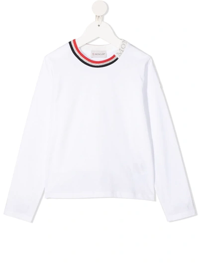 Moncler Kids' Logo-trimmed Round Neck T-shirt In White
