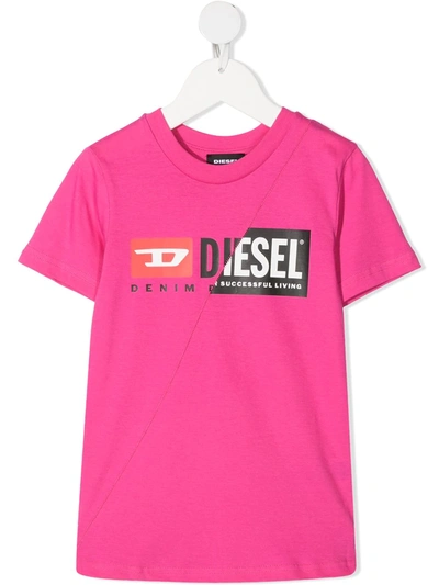 Diesel Kids' Logo Print T-shirt In Pink