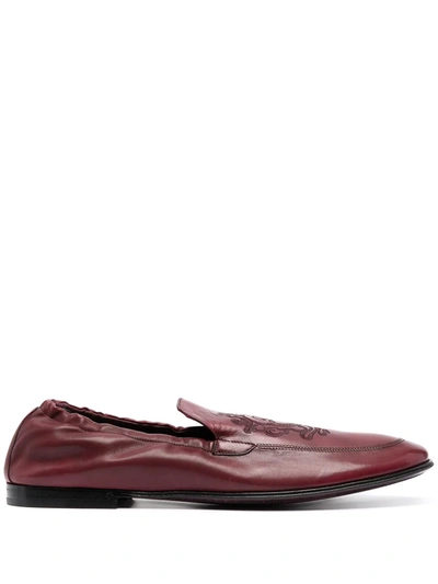 Dolce & Gabbana Debossed-motif Polished-finish Loafers In Brown